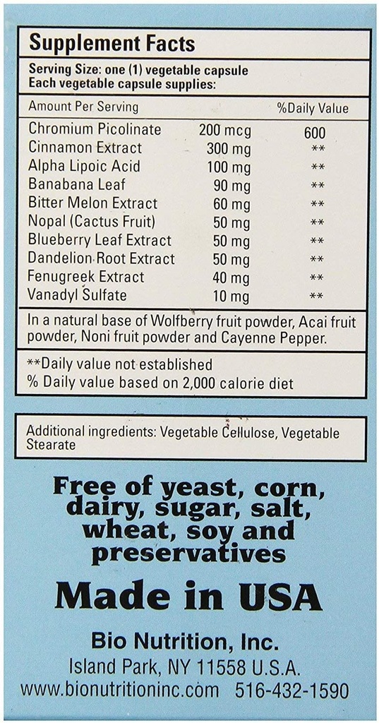 Bio Nutrition - Blood Sugar Wellness - 60 Vegetarian Capsules 4