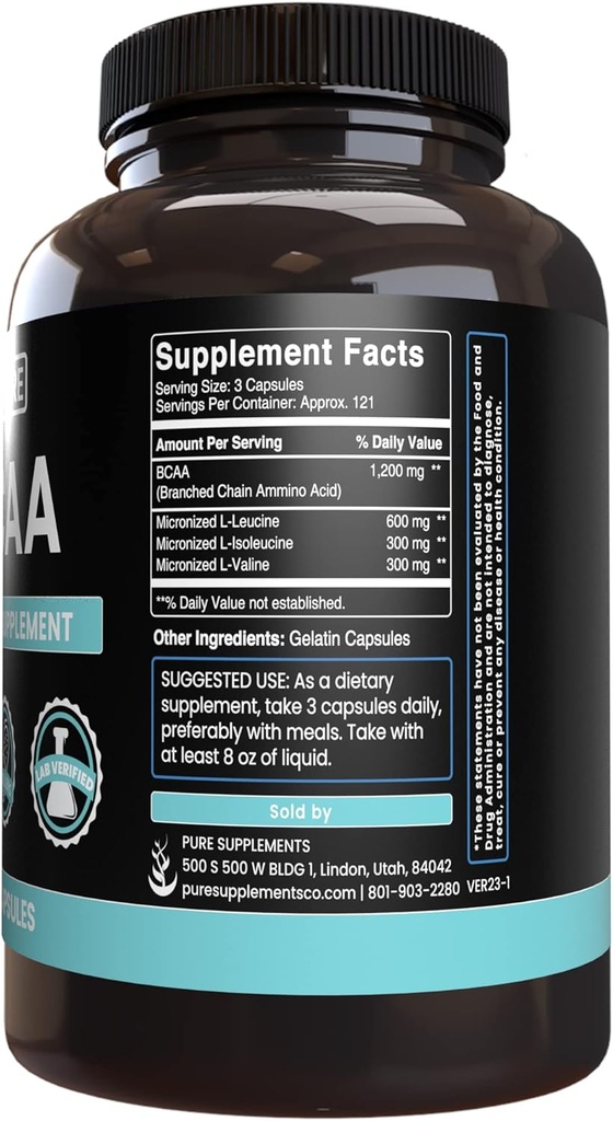 Pure Original Ingredients BCAA (365 Capsules) No Magnesium Or Rice Fillers, Always Pure, Lab Verified 4