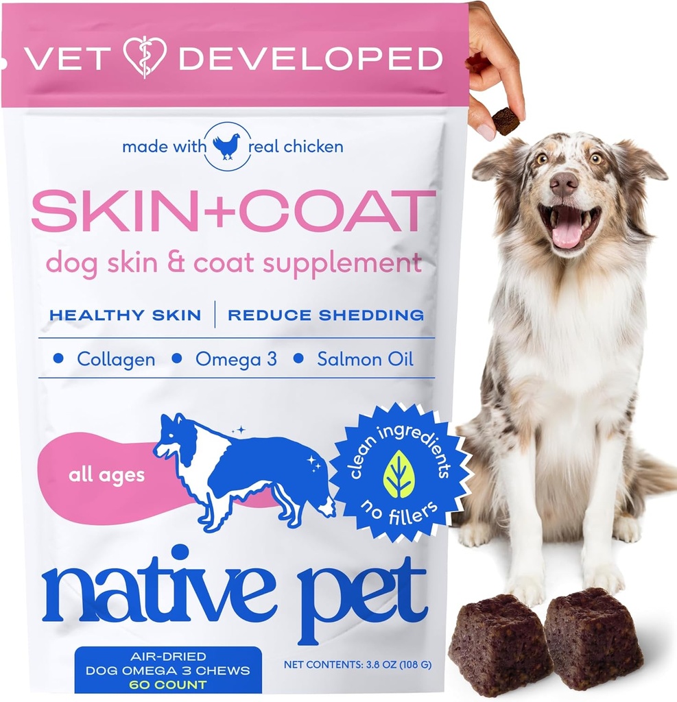 Native Pet Omega Skin and Coat Chews for Dogs - Dog Skin and Coat Supplement for Healthy, Shiny Fur, Reduce Shedding and Dry Spots - Made with Omega 3 Fish Oil and Wild-Caught Salmon Oil - 60 Chews 2