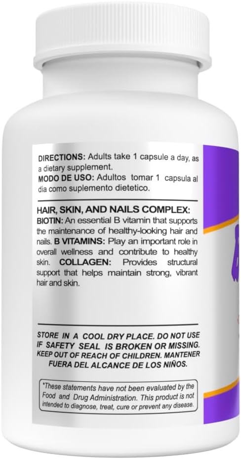 Sunshine Naturals Biotin Dietary Supplement. for Healthier Skin, Thicker Hair, Nail Growth. Collagen, Vitamin A, B for Hair Loss, Beauty, Cell Renewal, Scalp Health. 5000 mcg. 90 Capsules. Pack of 3 4