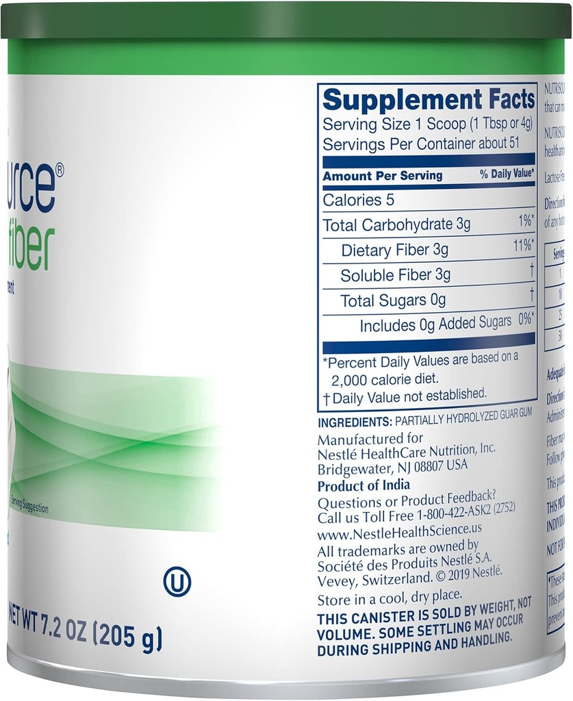 Nestle Nutrisource Fiber Fiber Supplement Unflavored 7.2 oz. Canister 4 Ct 6