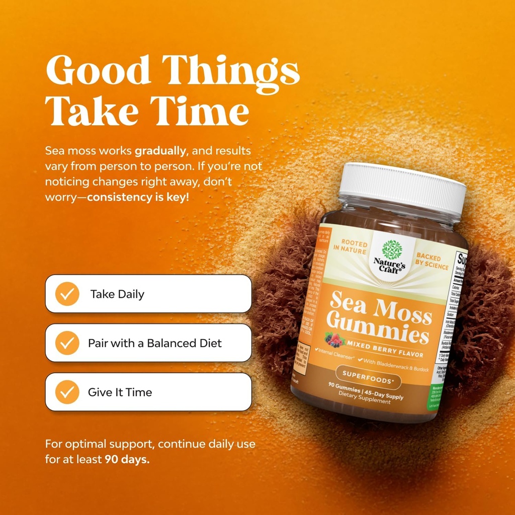 Natures Craft Irish Sea Moss Gummies for Women Men & Kids - Immune Support Supplement with Irish Sea Moss, Bladderwrack & Burdock Root - Detox Gummies for Body Cleanse - 90 Chewable Gums 5
