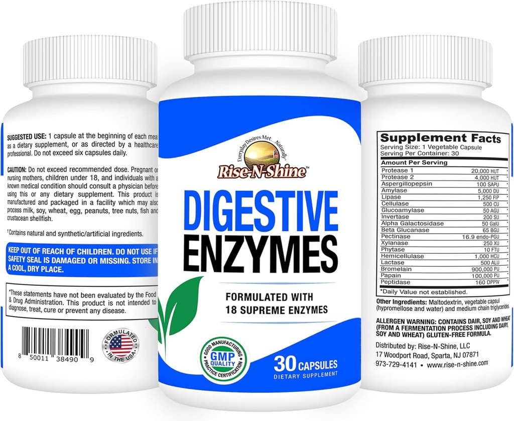Rise-N-Shine Digestive Enzymes with Probiotics, Bromelain, Lipase, Papain, Lactase & More - Gut Health Supplement for Women & Men - 30 Capsules 3