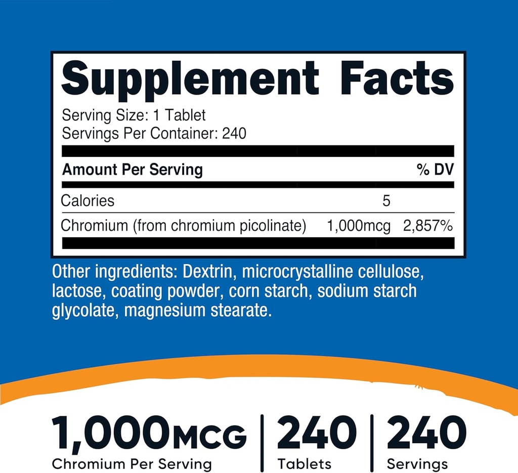 Nutricost Chromium 1000mcg, 240 Tablets - Gluten Free, Non-GMO 3