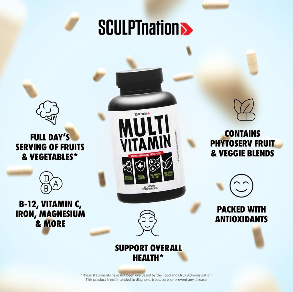 Sculpt Nation by V Shred Multivitamin - Daily Multivitamin for Women and Men with Zinc, Vitamin C, and Copper, Nutritional Support with One Serving of Fruit and Veggies - 60 Capsules 3