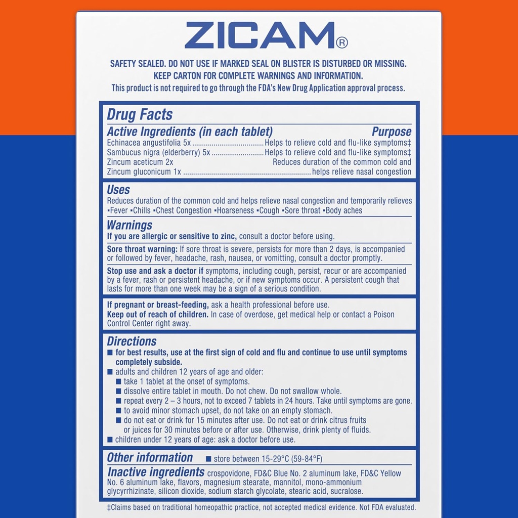 Zicam Cold & Flu-Like Symptoms with Echinacea and Sambucus, Homeopathic, Zinc, Cooling Peppermint Flavor, Helps with Cold Symptoms, 20 Tablets 6