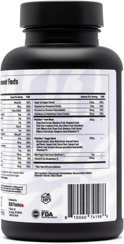 Sculpt Nation by V Shred Multivitamin - Daily Multivitamin for Women and Men with Zinc, Vitamin C, and Copper, Nutritional Support with One Serving of Fruit and Veggies - 60 Capsules 6