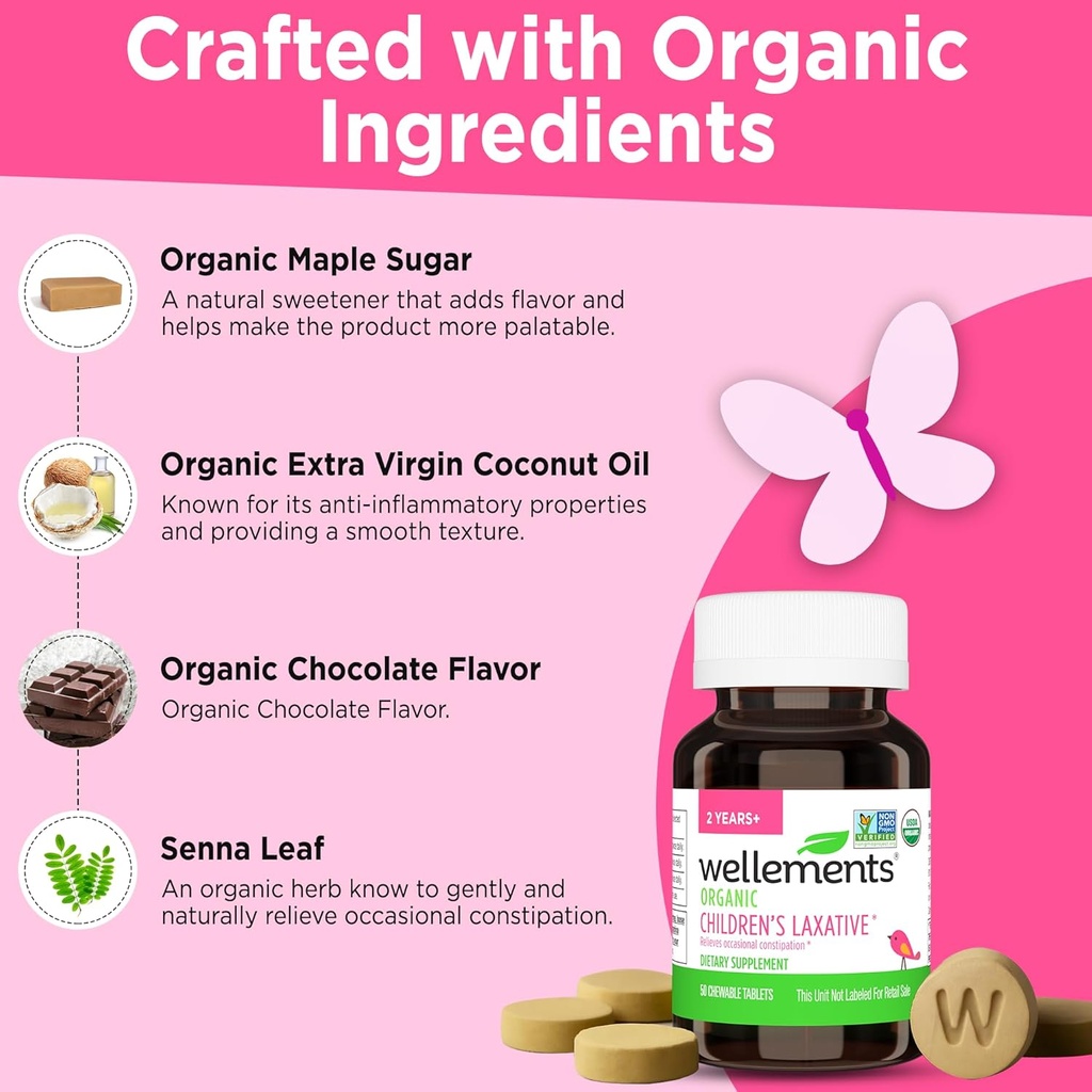 Wellements Organic Children's Laxatives for Constipation (50 Chewable Tablets) | Organic Senna Tablets for 2+ Kids | Non-GMO, USDA Organic, Gluten Free | Natural Laxatives for Constipation Relief* 4