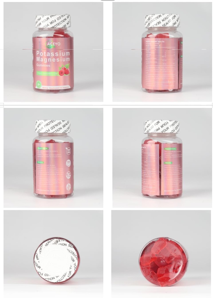 Potassium Magnesium Gummies for Adult Kids High Absorption Leg Cramps & Muscle Health Immune Health Raspberry Magnesium Gummies Chewable Gummy Supplement Vegan Non-GMO 5