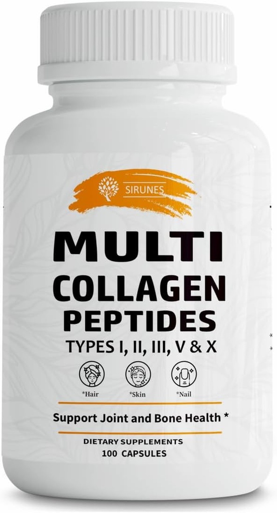 SIRUNES Multi Collagen Peptides Capsules - Non-GMO & Gluten Free Type I, II, III, V, X Hydrolyzed Collagen Supplements with Vitamin C - Supports Healthy Hair, Skin, Nails, & Joints - 100 Capsules 2