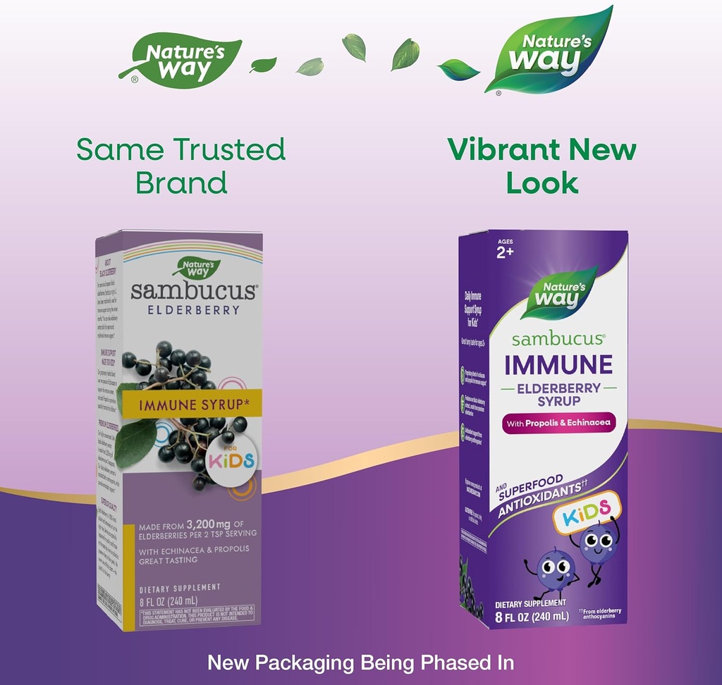 Nature's Way Sambucus Elderberry Immune Syrup for Kids Ages 2+, with Echinacea & Propolis, Immune Support Syrup*, Vegetarian, Berry Flavored, 8 Fl Oz 3