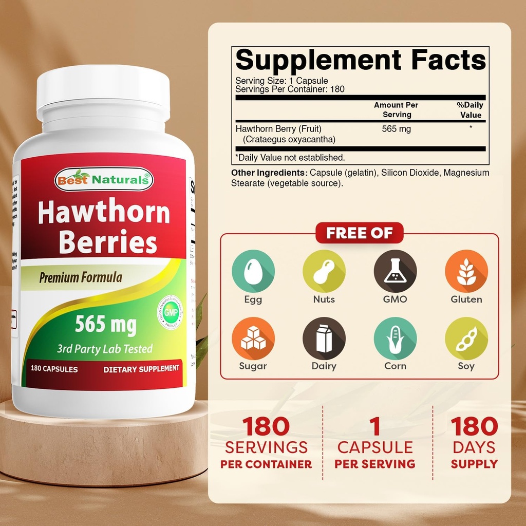 Best Naturals Hawthorn Berry 565 mg 180 Capsules (180 Count (Pack of 2)) 3