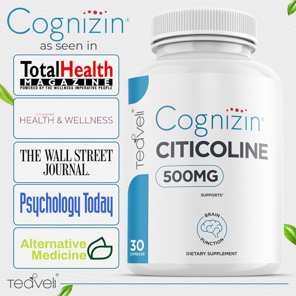 Teaveli Cognizin Citicoline- 500mg CDP Choline Capsules- Clinically Studied Brain Supplement to Support Clarity, Concentration and Memory – Most Bioavailable Form of Choline Supplements - 30 Servings 6