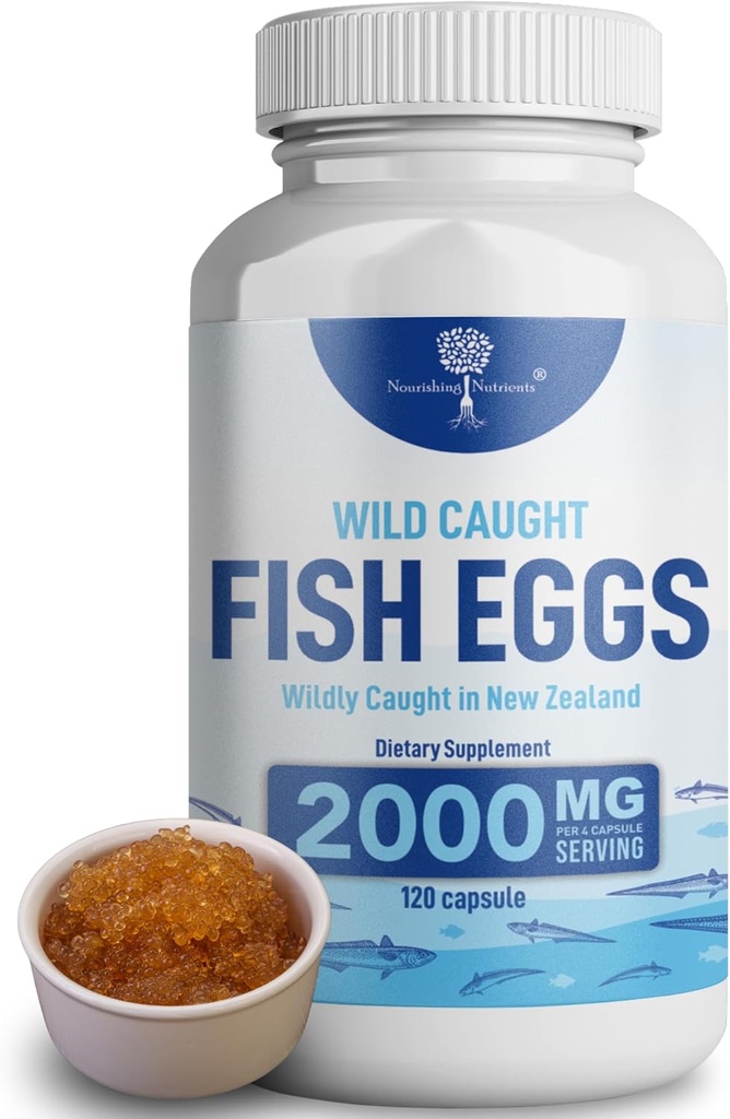 Wild Caught Fish Eggs 2,000mg - Omega 3 Supplement for Eye, Brain Health, Supports Immunity, Bones and Teeth, Mood Support with Omega 3-6-9 Fish Egg Capsules 2