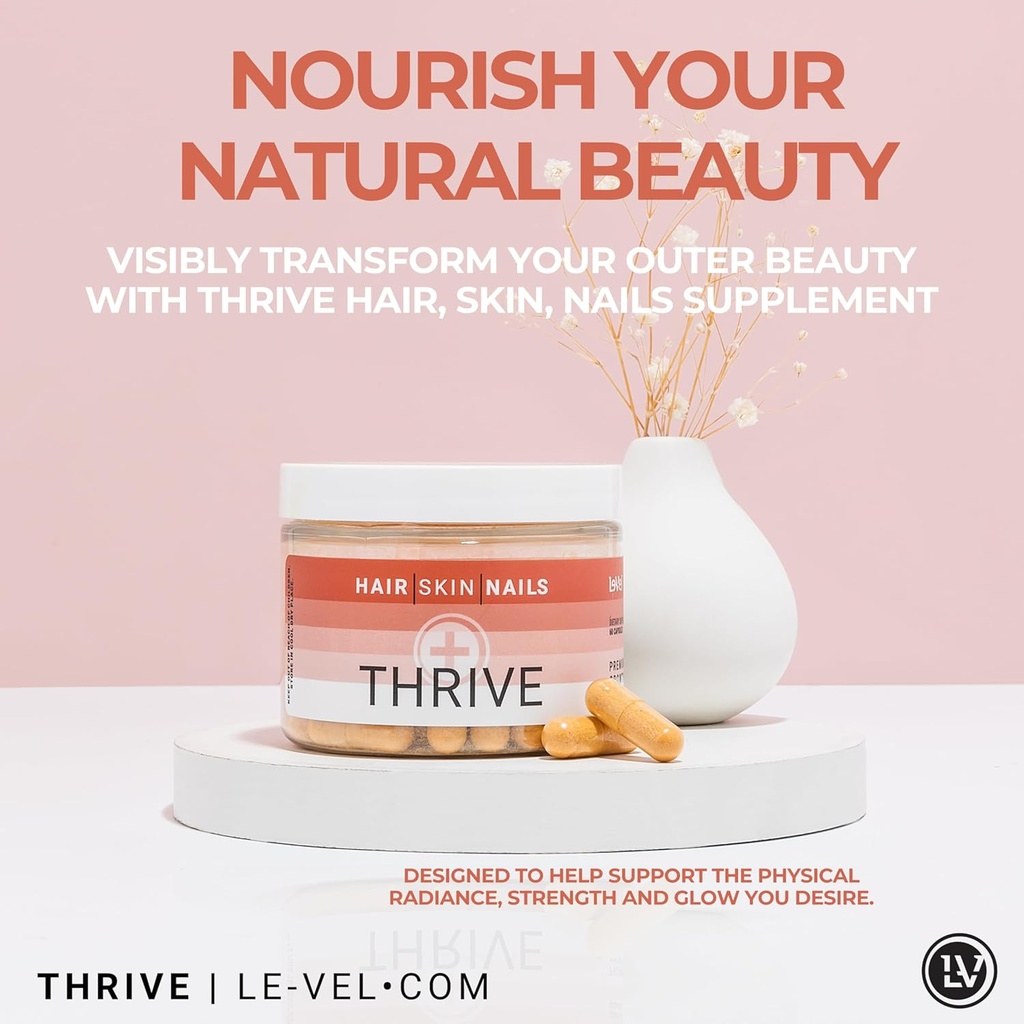 Le-Vel Thrive, Premium Collagen with Biotin 3500mcg, Vitamin C, Zinc, and Turmeric – Hair, Skin, Nails, Joints – Hydrolyzed Marine Collagen, Ashwagandha, Keratin, Organic Kelp 60 Capsules 4