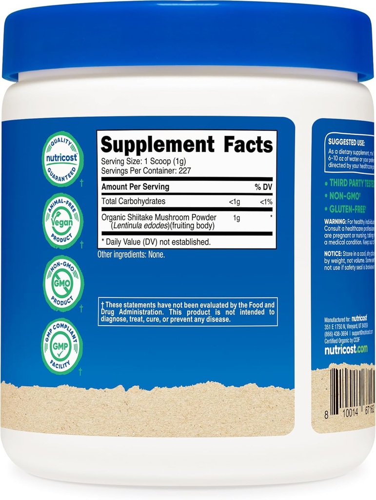 Nutricost Organic Shiitake Mushroom Powder 8oz - 100% Organic Certified, Gluten Free, Non-GMO 6