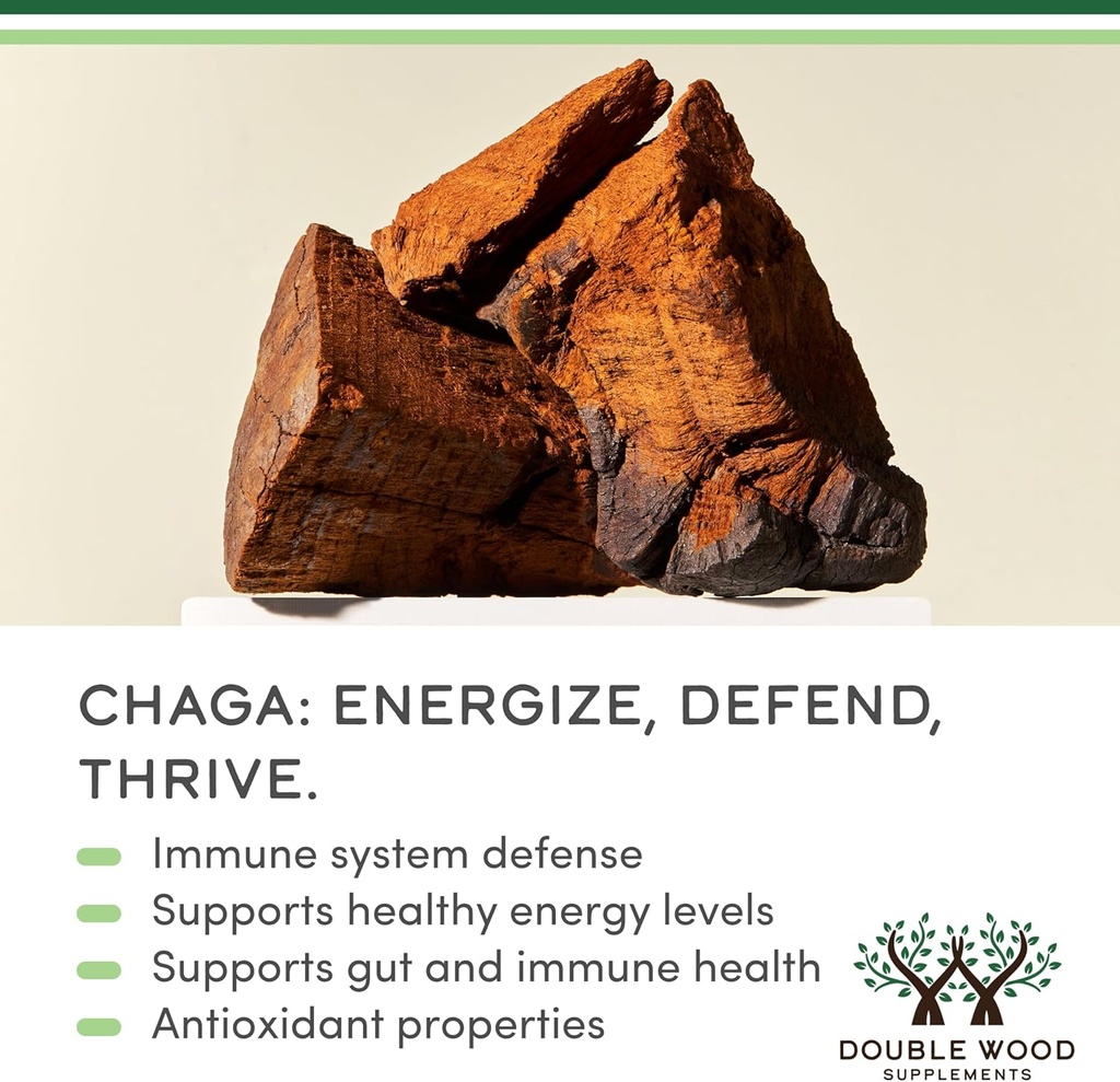 Chaga Mushrooms Capsules 120 Count (1,000mg Chaga Mushrooms Powder per Serving) High in Polysaccharides, Beta Glucans, and Terpenoids - Grown and Made in The USA, Vegan Safe, Organic by Double Wood 5