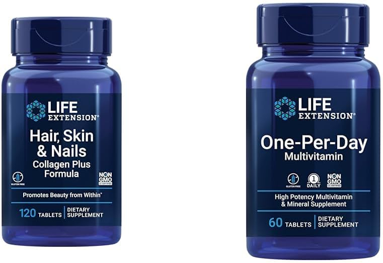 Life Extension Hair, Skin & Nails Collagen Plus Formula with Multivitamin - 120 Count & 60 Tablets 2