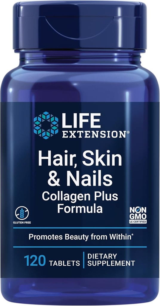 Life Extension Hair, Skin & Nails Collagen Plus Formula with Multivitamin - 120 Count & 60 Tablets 3