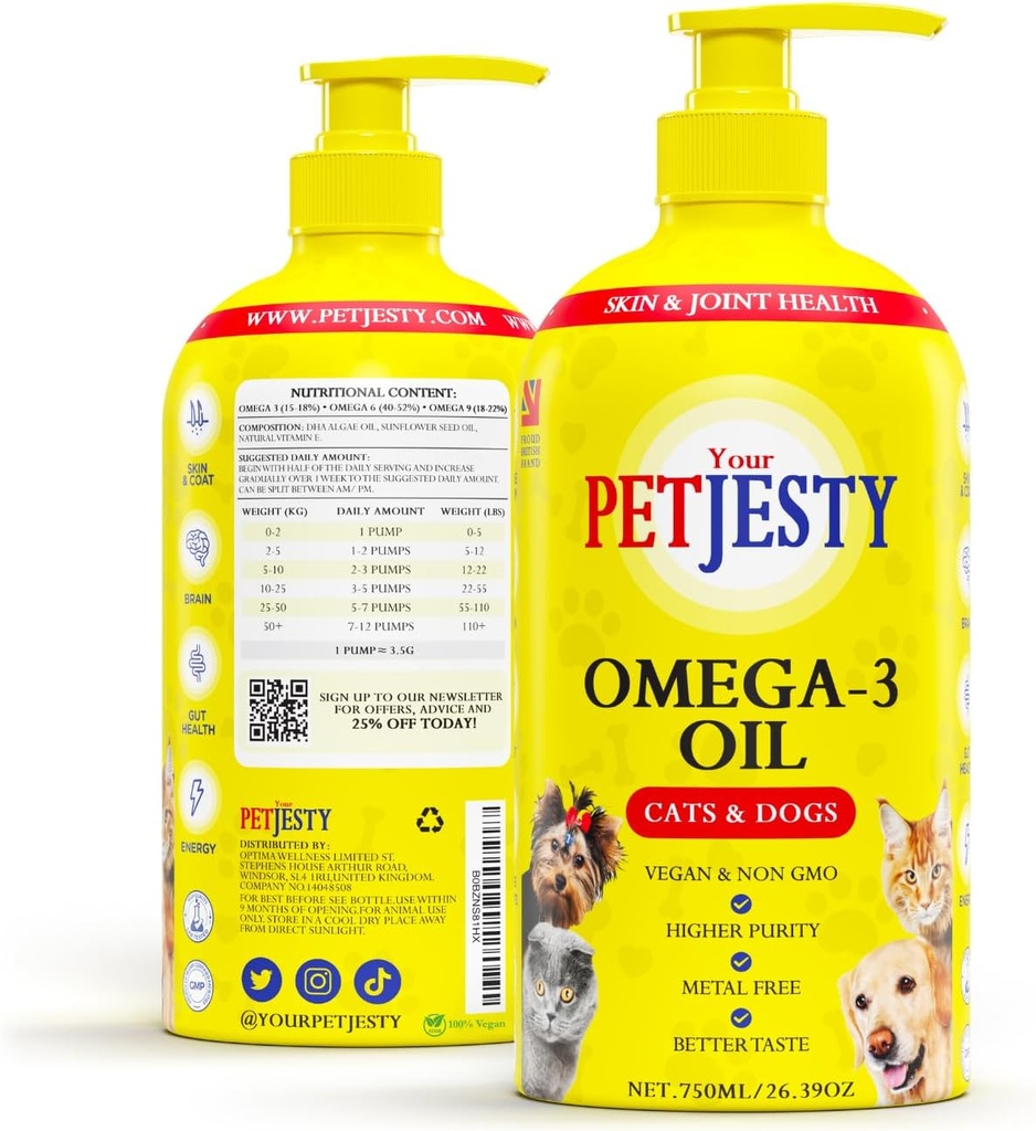 PetJesty Pure Omega 3 Oil for Dogs & Cats 26.39oz - Omega 3 Skin & Coat Support- Liquid Food Supplement for Pets - Vegan pet + DHA for Joint Function, Immune & Heart Health, Non Fish Oil Dog and Cat 2