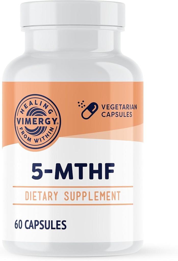 Vimergy 5-MTHF Capsules – 60 Servings (1 Capsule/Serving) 8500mcg L-Methylfolate Glucosamine and 500 mcg Vitamin B12 Supplement –Bioavailable Folate Supplement for Women and Men Vegan 5 mthf (60 ct) 2