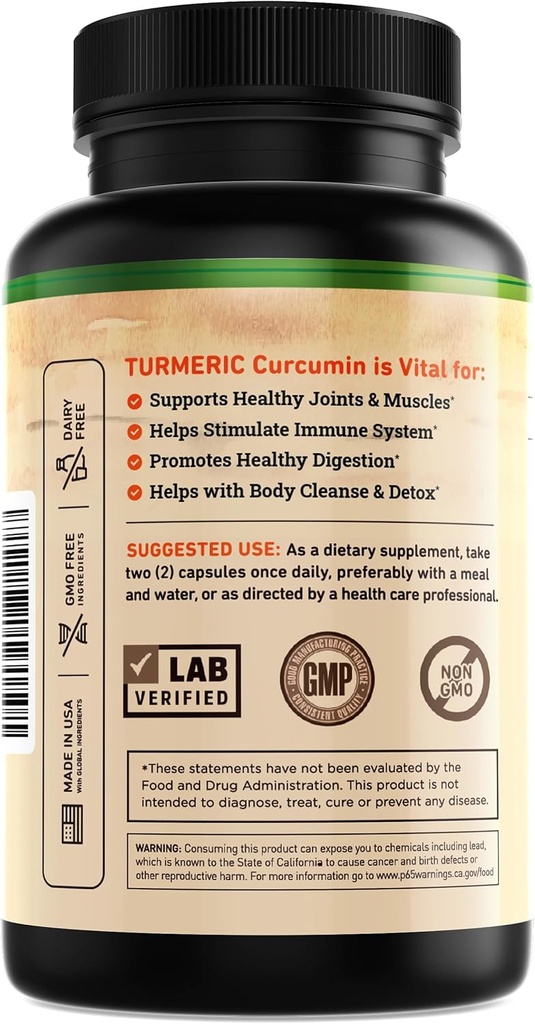 Nature's Base Turmeric and Ginger Supplement - with Curcumin, Apple Cider Vinegar & BioPerine Black Pepper Extract - 95% Curcuminoids - 120 Capsules 3
