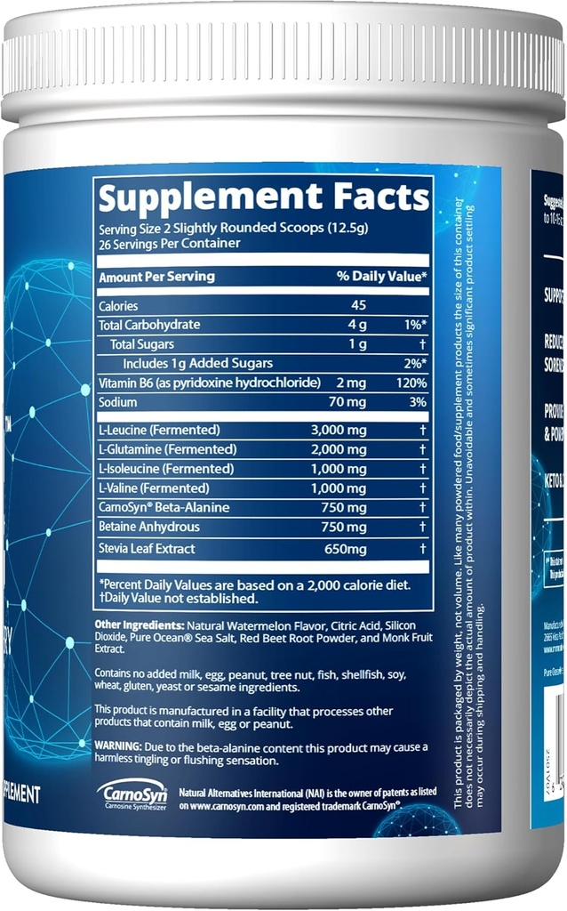 MRM Nutrition Reload BCAA+G Post-Workout Recovery | Watermelon Flavored | 9.6g Amino Acids | with CarnoSyn® | Muscle Recovery | Keto Friendly | 26 Servings 3