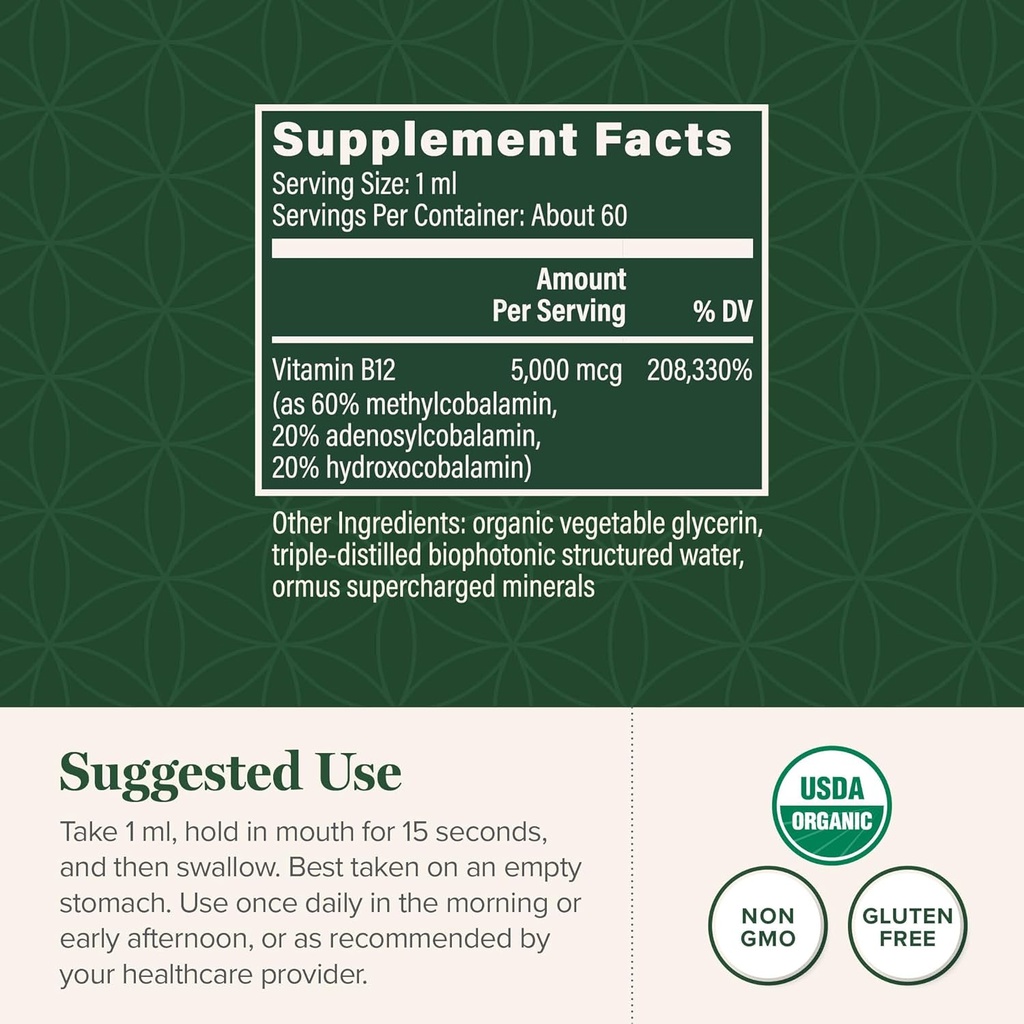 Global Healing - Organic Vitamin B12 5000 MCG Sublingual Liquid - Methylcobalamin, Hydroxo Blend & More - Methylated Drops for Adults - Vegan, Non-GMO, VIT B12, Vitamins Supplement (2 Oz) 4