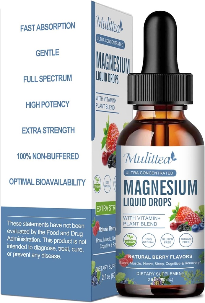 Magnesium Glycinate Liquid Drop - Triple Absorption Supplement to Support Nerves, Sleep, Calm, Heart, Muscles * -Sugar-Free with Potassium, L-Theanine, Sea Moss，Vitamin B,C,D3, K2-1Pack 2