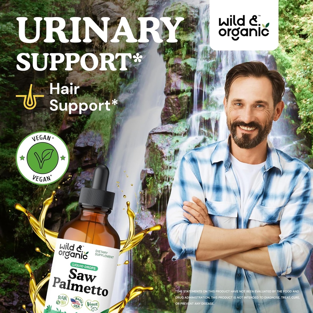 Wild & Organic Saw Palmetto Tincture - Saw Palmetto Extract Supplement for Men & Women - Liquid Powder Based Drops - Serenoa Repens Berries - Vegan, Sugar & Alcohol-Free - 4 fl oz 3