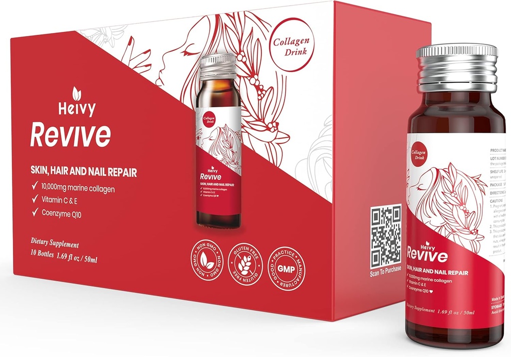 Heivy Liquid Collagen for Women, Collagen Drink with 10,000mg Marine Collagen Peptides, Collagen Liquid for Women for Hair Growth, Skin Repair, Nail Strength, 1.69 Fl Oz (Pack of 10) 2