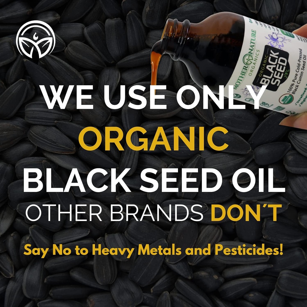 Mother Nature USDA Organic Black Seed Oil, High TQ 2%, Cold Pressed, Unrefined Nigella Sativa, Omega 3 6 9 for Immune, Joint & Heart Support, Hair & Skin, Non-GMO, Glass Bottle (8oz) 4