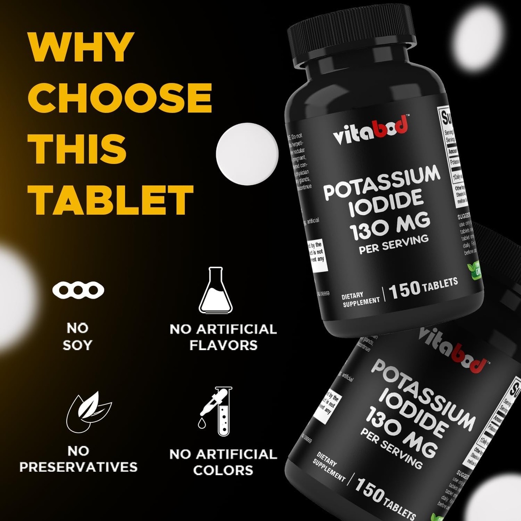 Potassium Iodide Dietary Supplement 130 mg per Serving - 150 Tablets (3 Bottles) 5