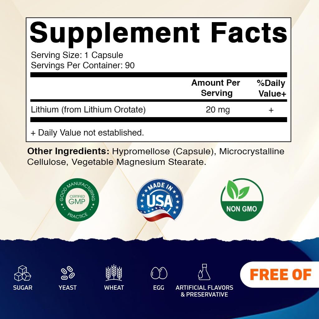 Vitamatic Lithium Orotate 20mg, 90 Capsules - Veggie Caps, Non-GMO, Gluten Free 3