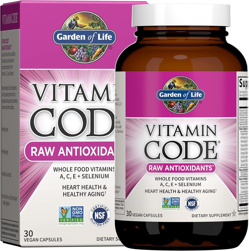 Garden of Life Antioxidant Vitamin Code Raw Whole Food Supplement Capsules with Probiotic and Enzyme Blend, Vegan, Unflavored, 30 Count 2
