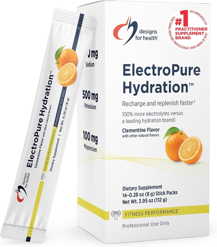 Designs for Health ElectroPure Hydration Packets, Clementine Flavor - Electrolytes Powder with Vitamin C, Magnesium, Zinc, and Potassium - with Stevia and Monk Fruit Sweetener (14 Stick Packets) 2