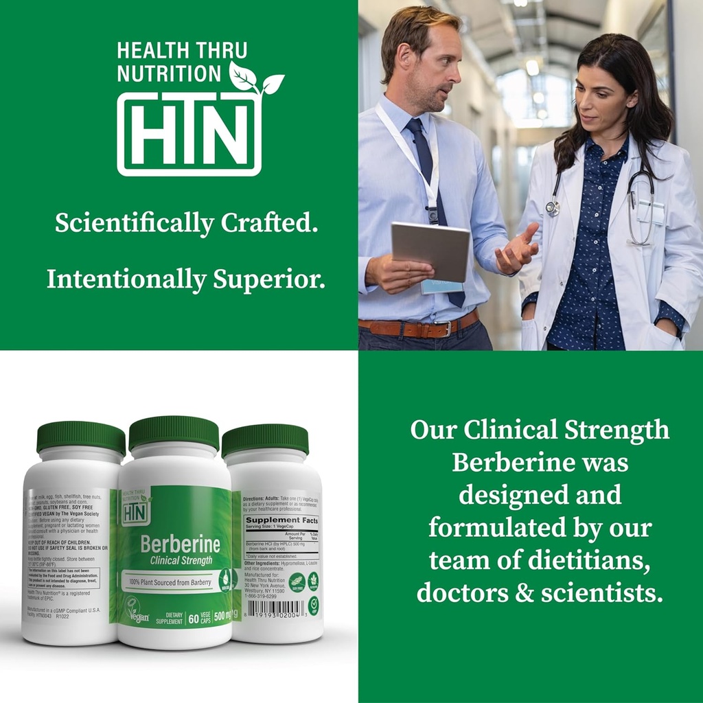 Health Thru Nutrition Berberine HCl 500mg 60 Servings | Clinical Strength Supplement | Certified Vegan | Non-GMO | Soy Free | 3rd Party Tested 6