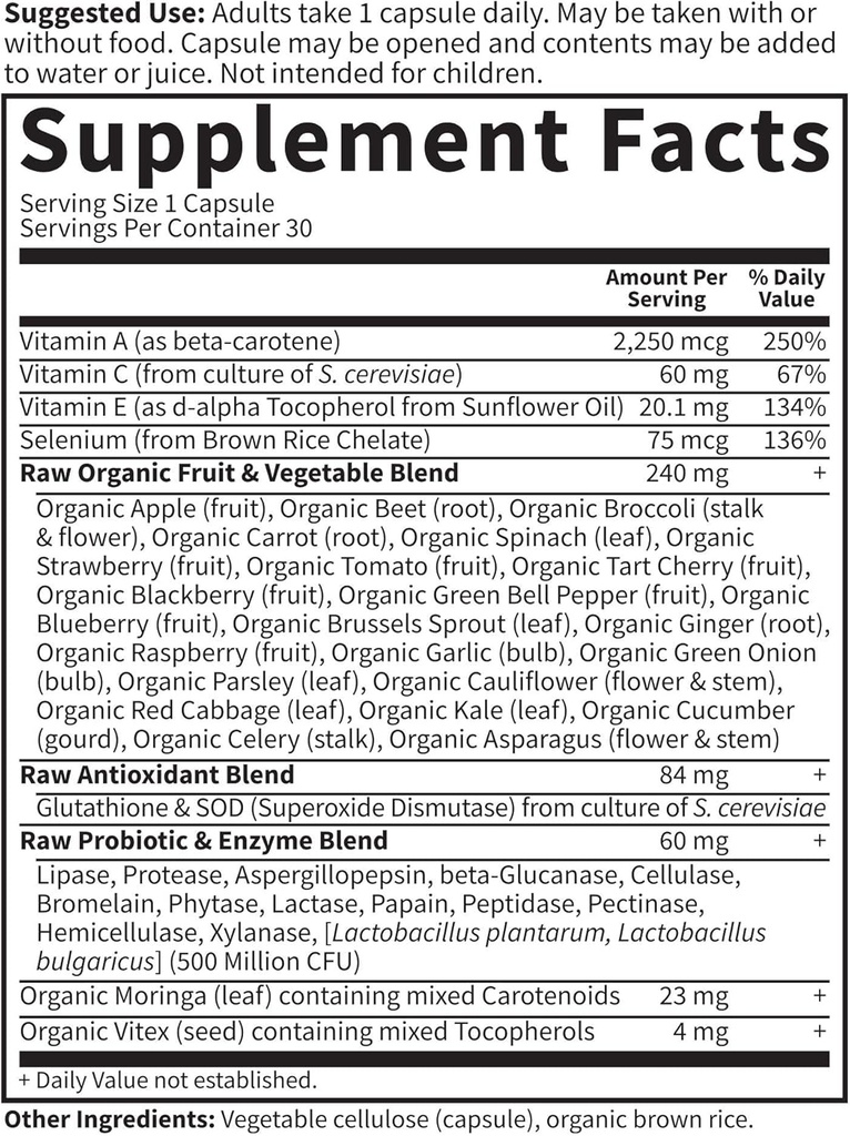 Garden of Life Antioxidant Vitamin Code Raw Whole Food Supplement Capsules with Probiotic and Enzyme Blend, Vegan, Unflavored, 30 Count 6