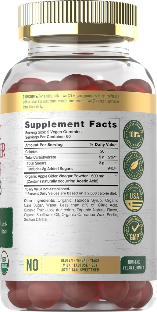 Carlyle Apple Cider Vinegar Gummies | 120 Count | USDA Organic ACV | Apple Flavor | Vegan, Non-GMO & Gluten-Free Supplement 3