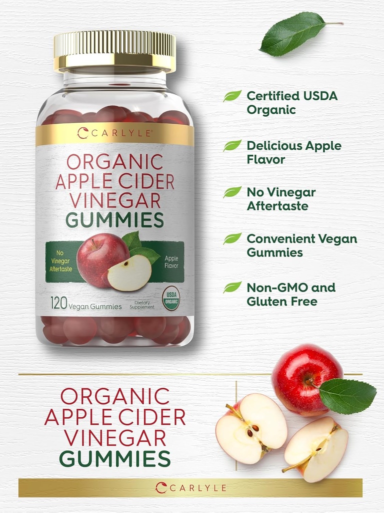 Carlyle Apple Cider Vinegar Gummies | 120 Count | USDA Organic ACV | Apple Flavor | Vegan, Non-GMO & Gluten-Free Supplement 5