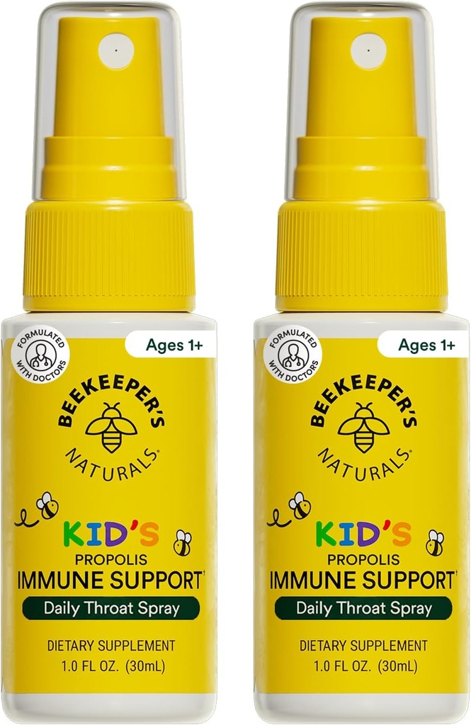 Beekeeper's Naturals Kids Propolis Throat Spray 95% Bee Propolis Extract - Natural Immune Support & Sore Throat Relief, Antioxidants & Gluten-Free, 1.06 oz (Pack of 2) 2