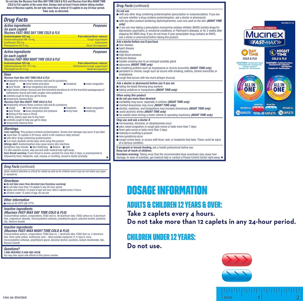 Mucinex Fast-Max Maximum Strength Cold & Flu Day and Night Medicine, 40 Count 3