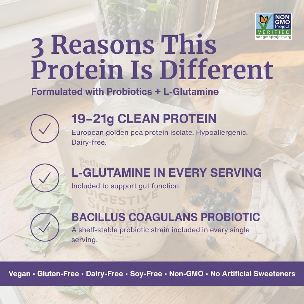 Nuzest Bethany's Pantry Digestive Support Protein - Probiotics for Digestive Health – Clean Lean Protein - Premium Vegan Pea Protein Powder – Plant Based - 20 Servings, 1 Pound (Pack of 1) - Vanilla 4