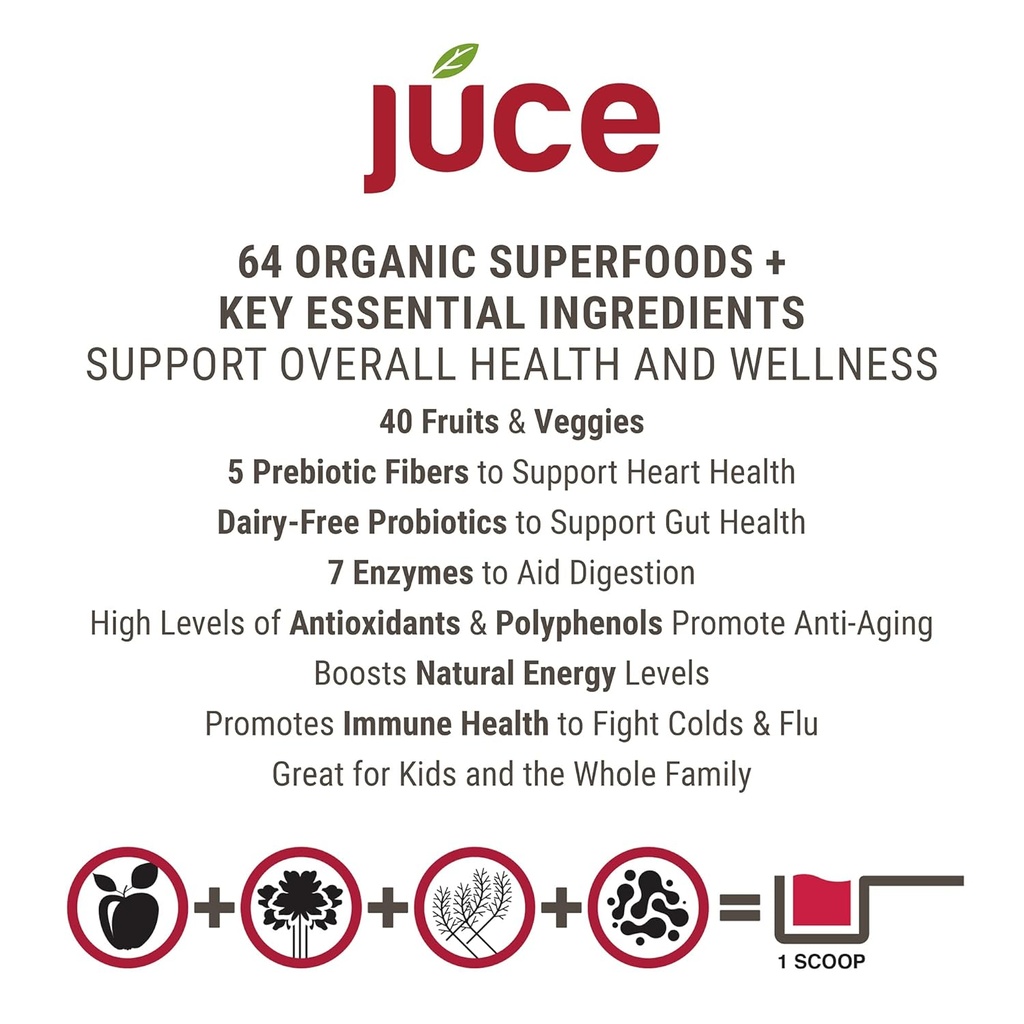 Terra Kai Organics JUCE Reds Organic Superfood Powder - Garden Berry Flavor | Fruit & Veggie Powder for Everyone w/64 Immune Boosting Superfood Plus Probiotics for Gut Health | 20 Servings (230g) 5