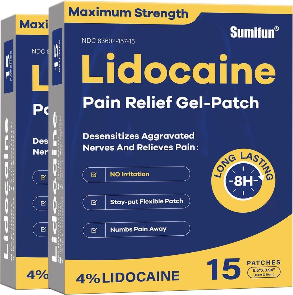 Sumifun 4% Lidocaine Patches Maximum Strength - 30 Count Pain Relief Patches for Back, Shoulder, Elbow, Knee, Muscle & Joint - Lower Back Pain Relief Products - Pain Patches Maximum Strength Lidocaine 2