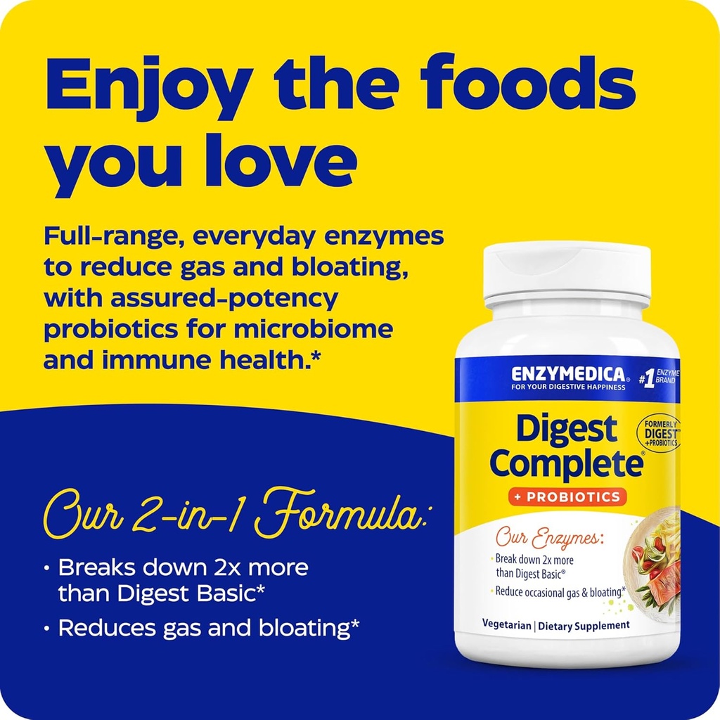 Enzymedica, Digest Complete + Probiotics, Gentle Digestive Enzymes with 400 Million CFU Active Cultures per Capsule, 30 Capsules 3