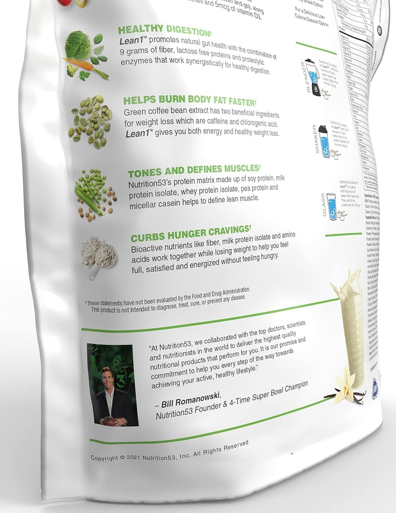 Lean1 Vanila, Meal Replacement Protein Shake, 44 Servings in a 5lb Bag 4