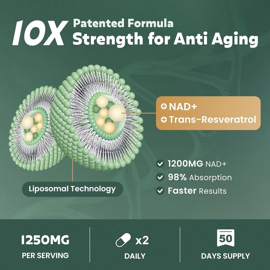 Liposomal NAD+ Supplement 1200mg with Trans Resveratrol - Boost NAD+ Levels, Energy & Anti-Aging Support - Vegan, 100 Softgels 4