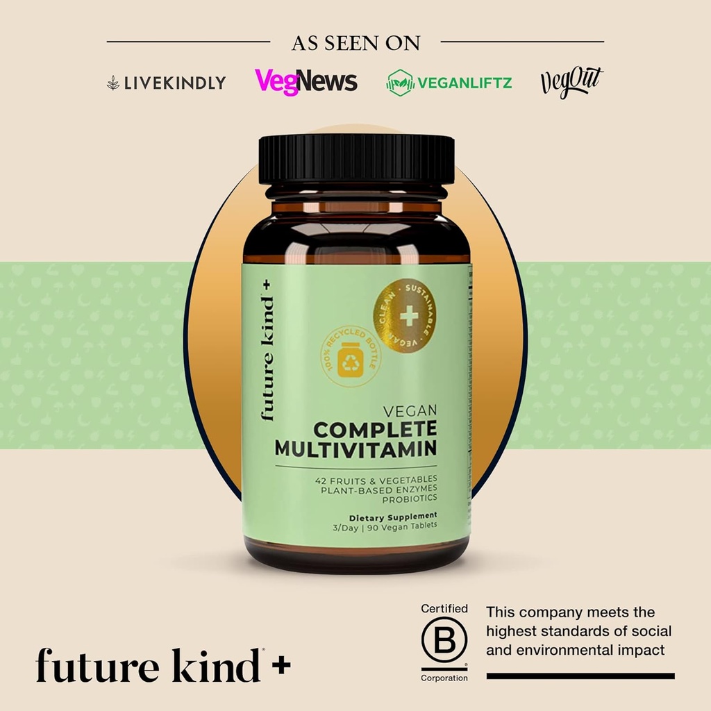 Future Kind Multivitamin Bundle - Vegan Complete Multivitamin and Vegan Essential Multivitamin - Vegan Vitamin B12, Omega 3, and Vitamin D3 - Complete Multivitamin, 42 Vitamins in 1 for Men and Women 5