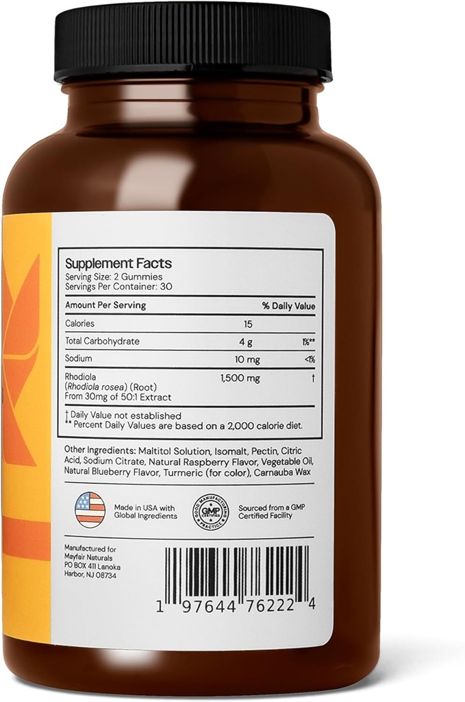 Rhodiola Rosea Sugar Free Gummies, Dietary Supplement, 1500mg, 60 Gummies, Natural Berry Flavor 4